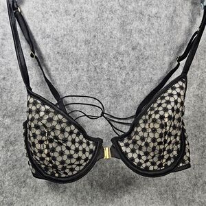 Victoria's Secret Very Sexy Starburst Black Unlined Semi Sheer Demi Bra 32D